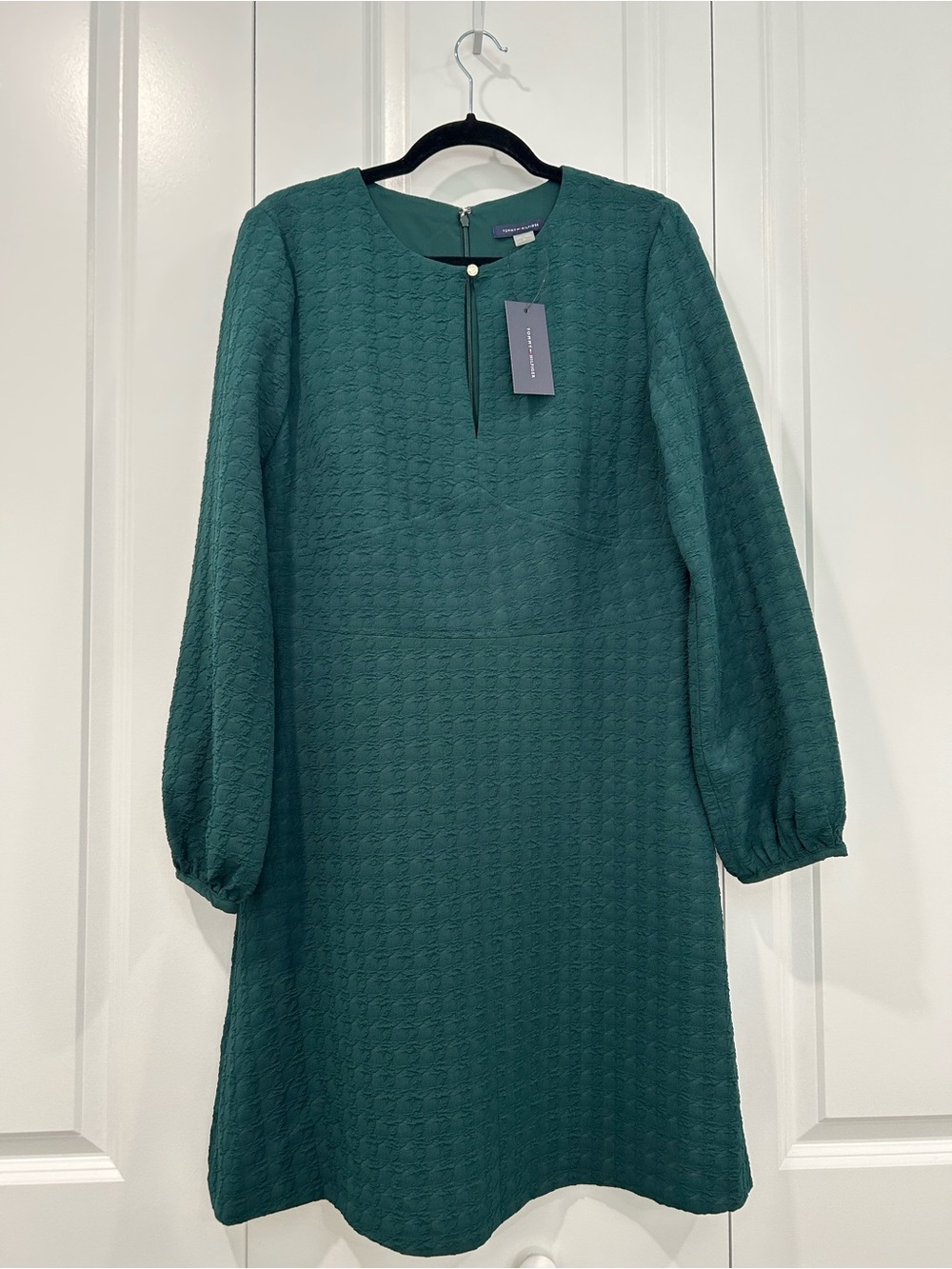 Tommy Hilfiger Teal Textured Long-Sleeve Shift Dress- BRAND NEW